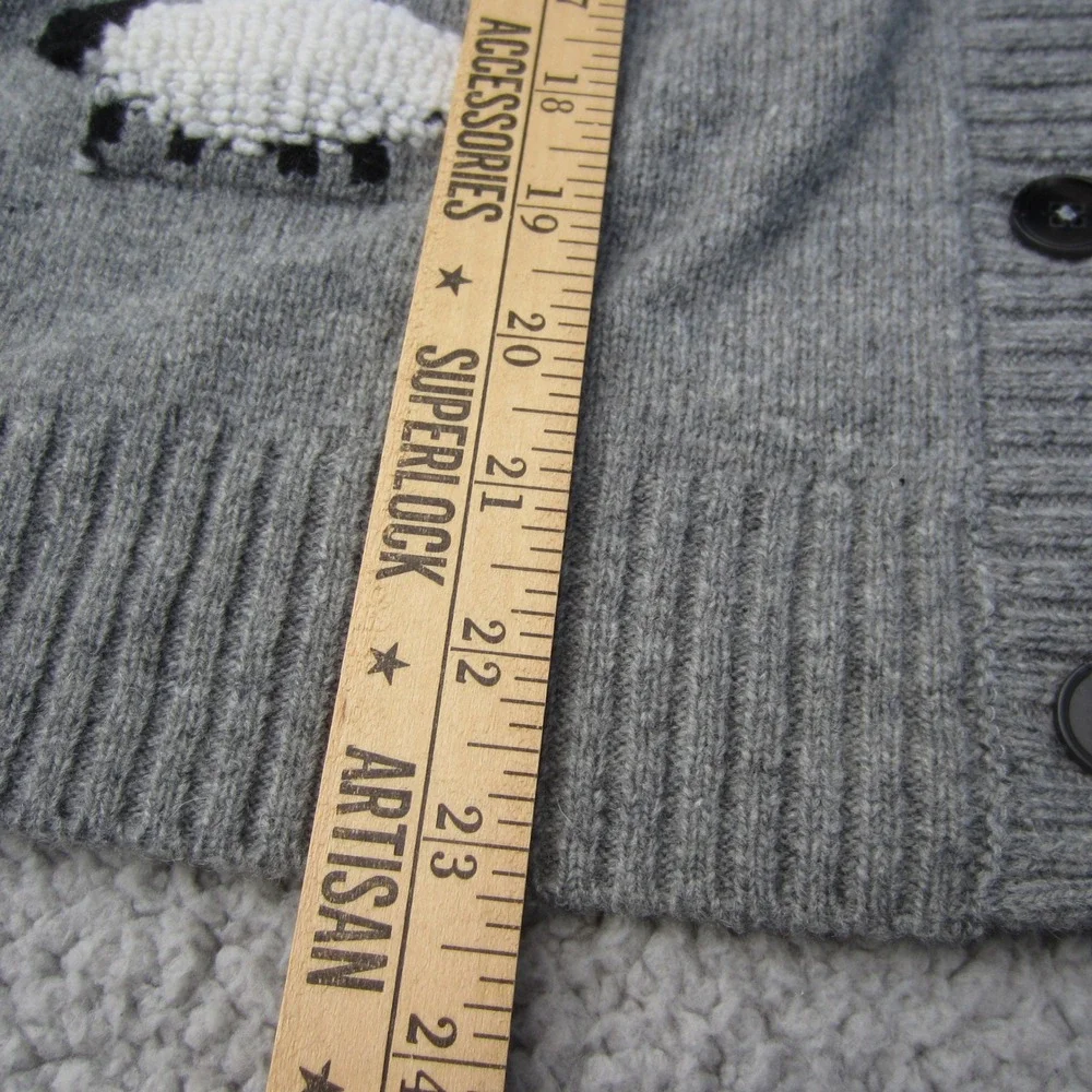 WoolOvers Cardigan Womens M Grey White 3D Sheep Lambswool winter boho whimsical